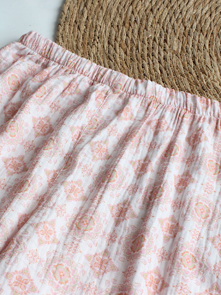 Women Floral Crinkle V-Neck Comfortable Cotton Pajama Set