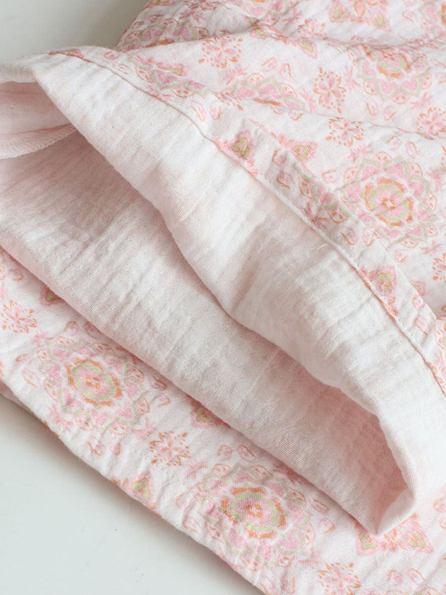 Women Floral Crinkle V-Neck Comfortable Cotton Pajama Set