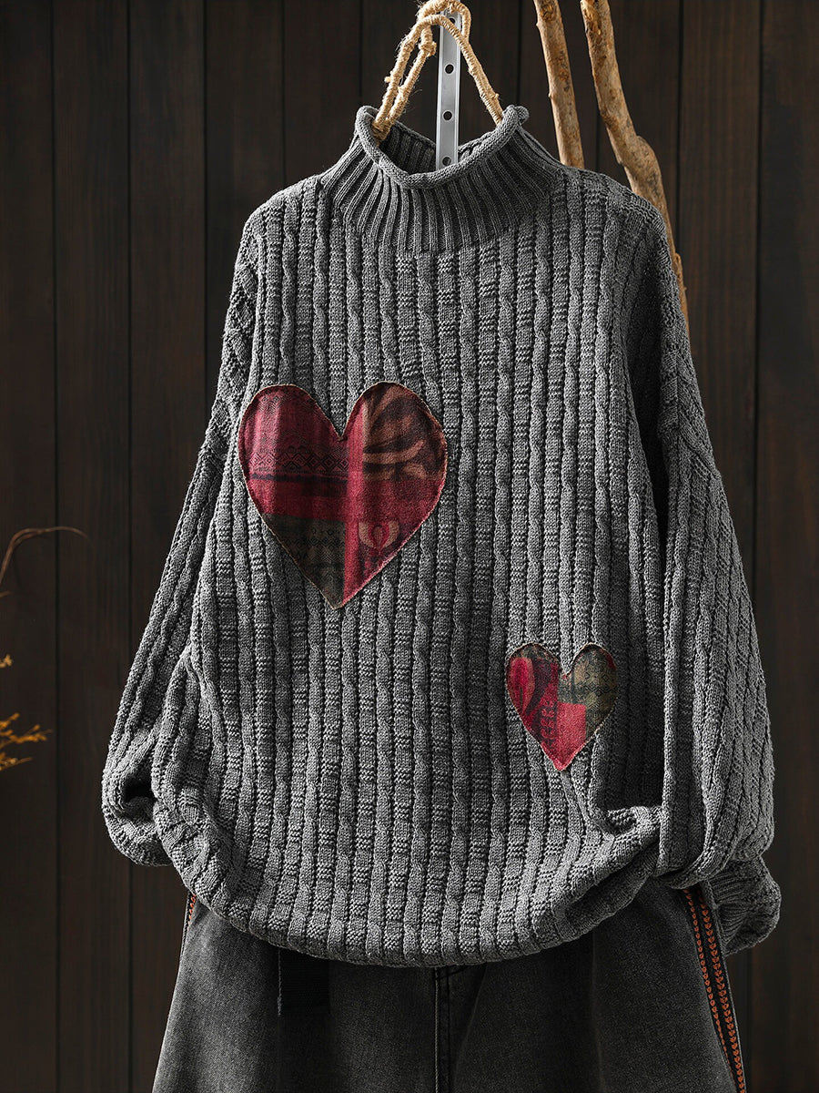 Women Fall Artsy Patchwork Long Sleeve Turtleneck Knit Sweater
