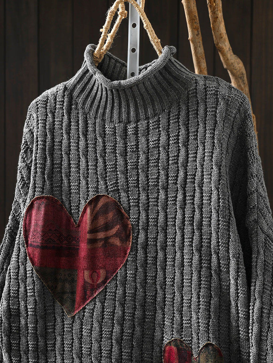 Women Fall Artsy Patchwork Long Sleeve Turtleneck Knit Sweater
