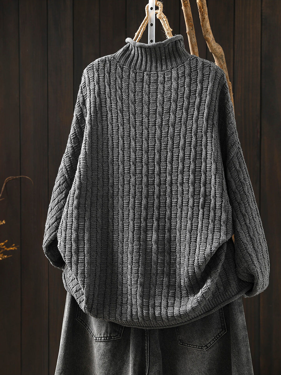 Women Fall Artsy Patchwork Long Sleeve Turtleneck Knit Sweater