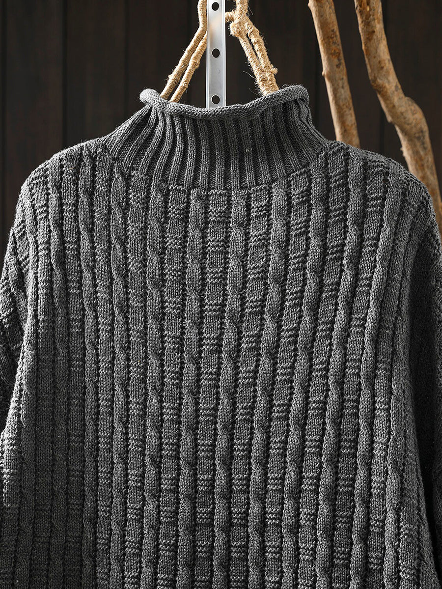 Women Fall Artsy Patchwork Long Sleeve Turtleneck Knit Sweater