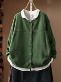 Women Fall Casual Pure Color Crew Neck Loose Knit Cardigan