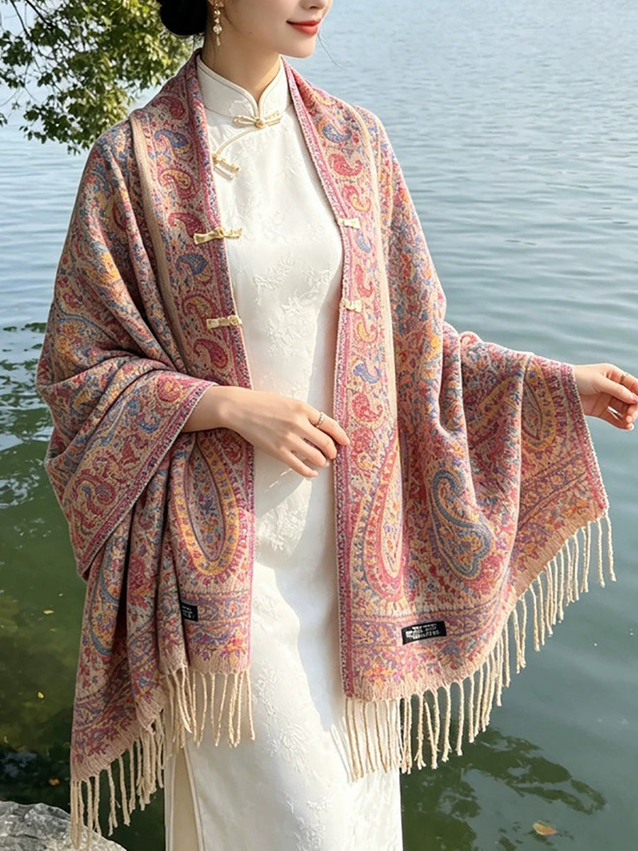 Women Paisley Jacquard New Chinese Style Frog-Button Versatile Shawl