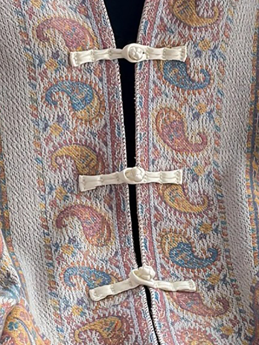 Women Paisley Jacquard New Chinese Style Frog-Button Versatile Shawl