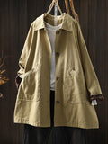 Plus Size Women Autumn Artistic Casual Mid-Length 100% Cotton Coat
