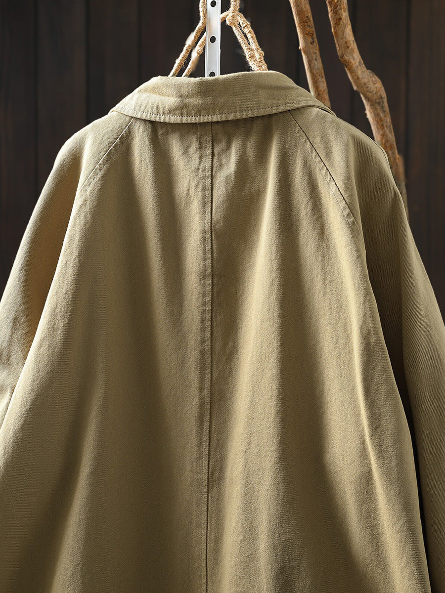 Plus Size Women Autumn Artistic Casual Mid-Length 100% Cotton Coat