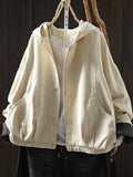 Women Autumn Vintage Casual Cotton Hooded Jacket