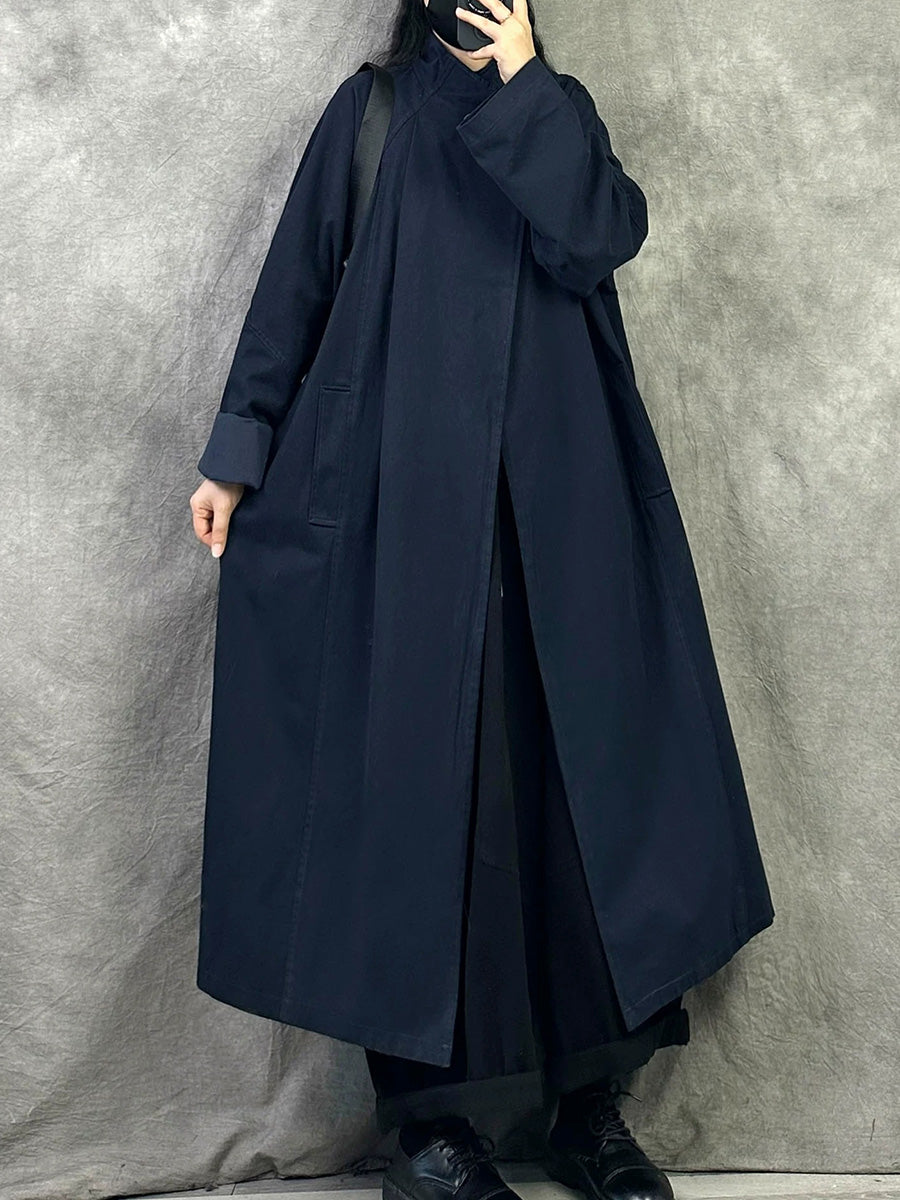 Women Minimalist Stand Up Collar Long Trench Coat