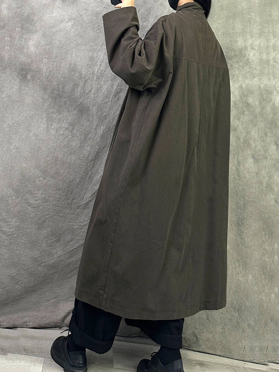 Women Minimalist Stand Up Collar Long Trench Coat
