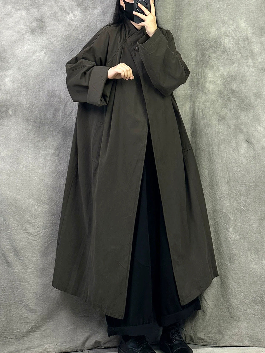 Women Minimalist Stand Up Collar Long Trench Coat