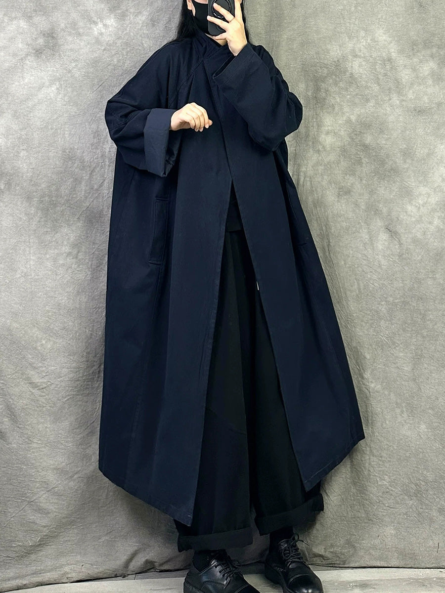 Women Minimalist Stand Up Collar Long Trench Coat