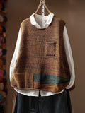 Women Fall Color-Block Artsy Crew Cotton Knit Vest