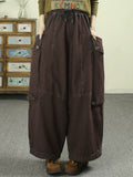 Women Vintage Distressed Drawstring Loose Cargo Jeans