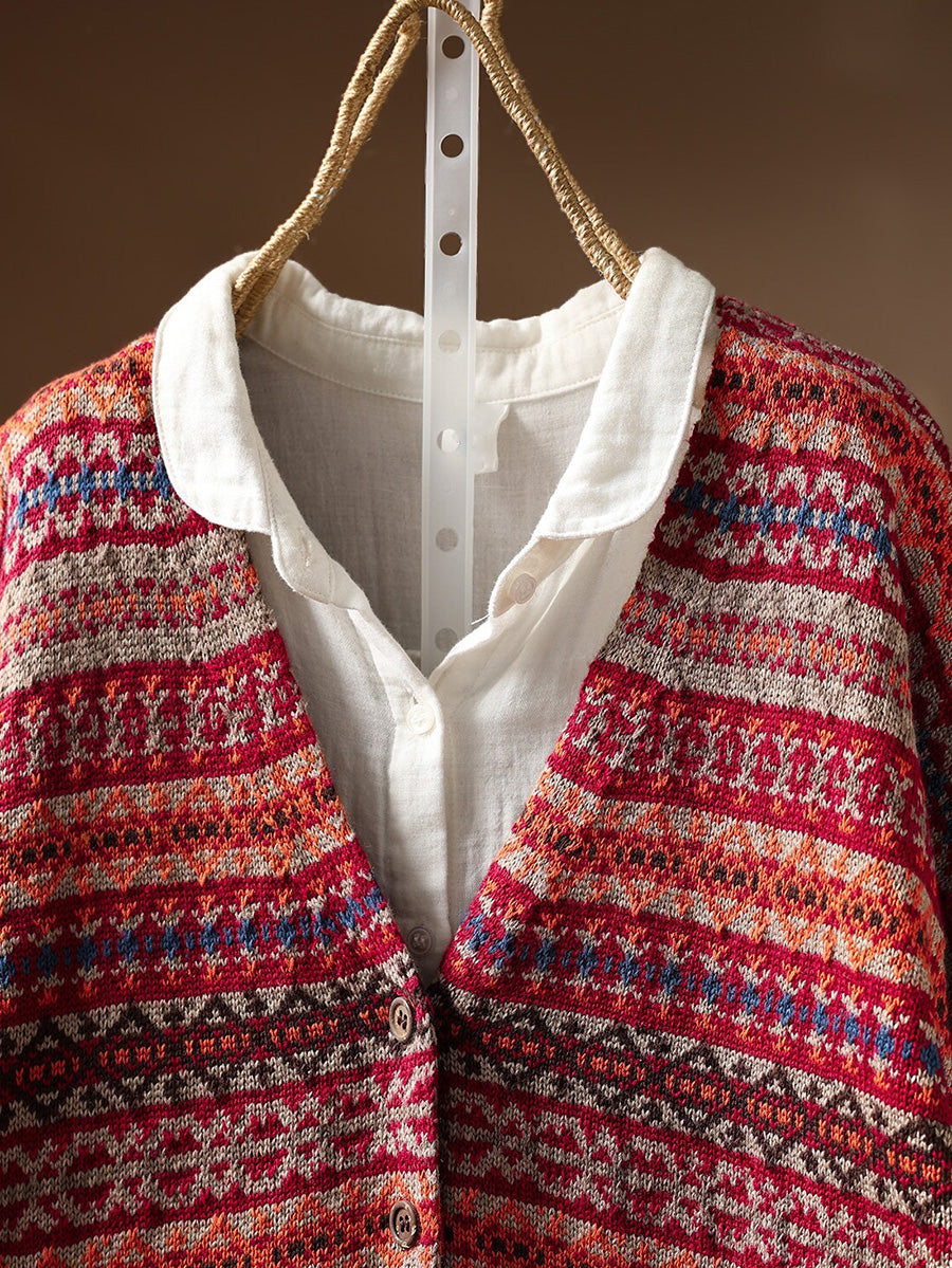 Women Fall Literary Vintage V-Neck Loose Versatile Knit Cardigan
