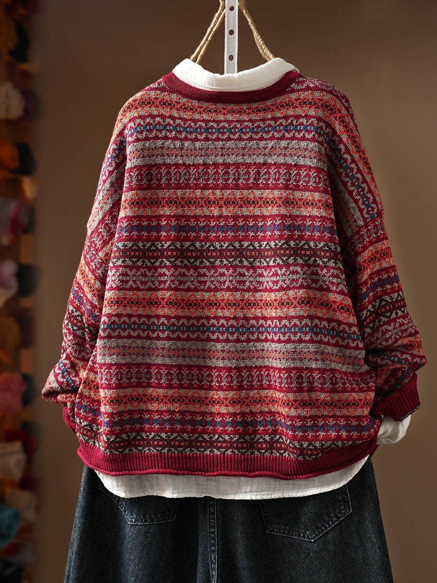 Women Fall Literary Vintage V-Neck Loose Versatile Knit Cardigan