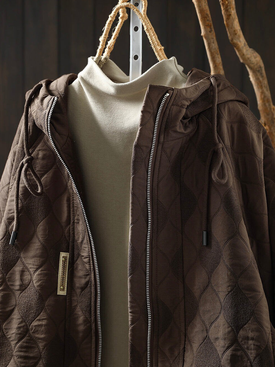 Women Minimalist Quilted Drawstring Hooded Jacket