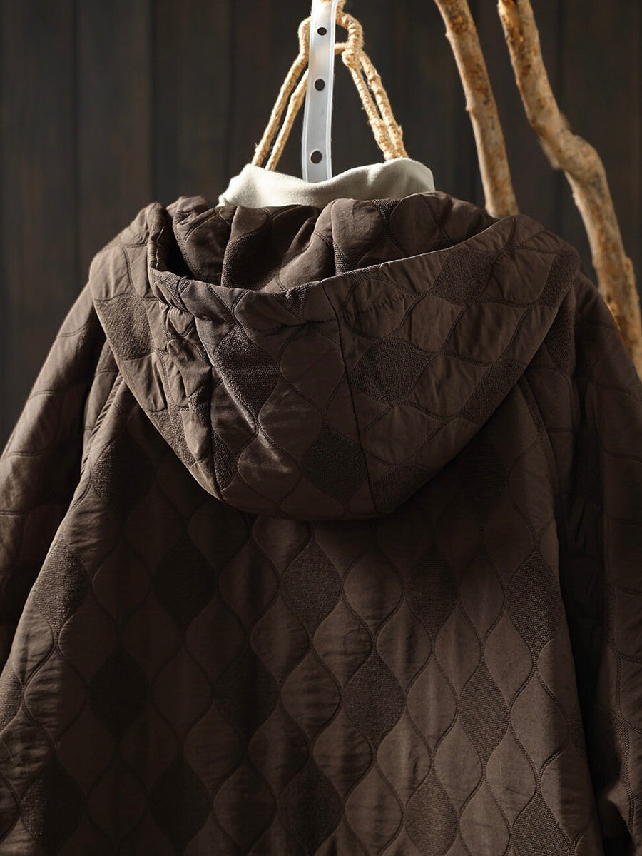 Women Minimalist Quilted Drawstring Hooded Jacket