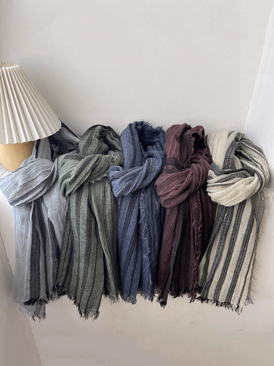 Women Vintage Stripe Fringe Versatile Shawl Scarf