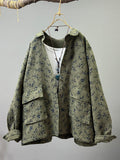 Women Fall Literary Cotton Gauze Floral Lapel Casual Shirt Jacket