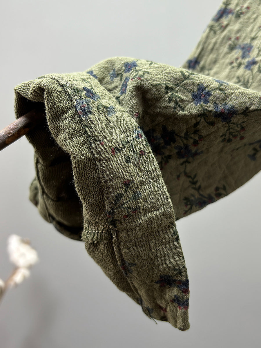 Women Fall Literary Cotton Gauze Floral Lapel Casual Shirt Jacket