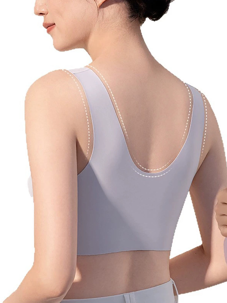 Women Front-Closure Seamless Lace Jacquard Bra – Side-Smoothing Anti-Sag Push-Up
