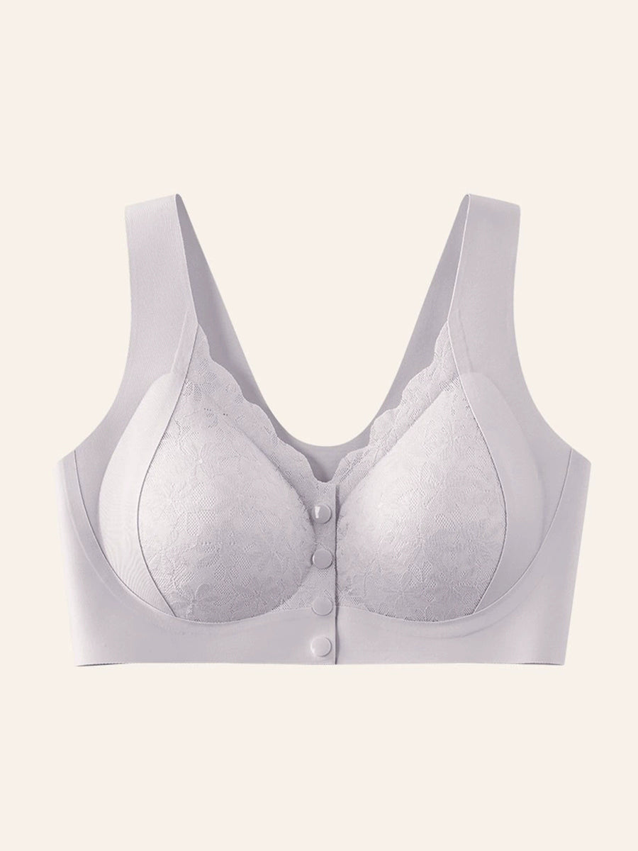 Women Front-Closure Seamless Lace Jacquard Bra – Side-Smoothing Anti-Sag Push-Up
