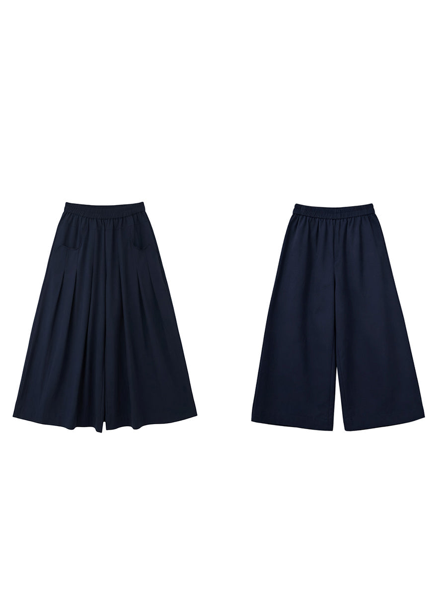 Plus Size Women Literary Solid Pleated Loose Versatile Wide-Leg Pants