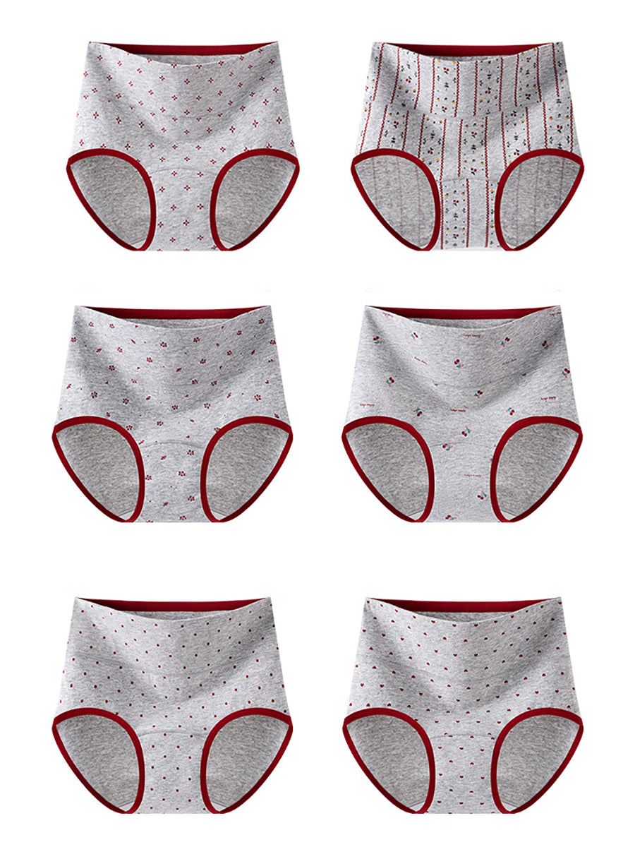 6 Pieces Women Printed High-Waist Cotton Underwear