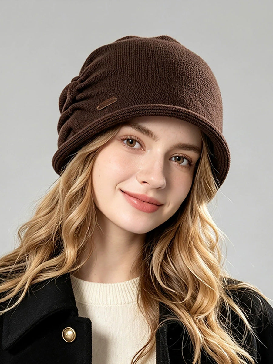 Women Wool Blend Slouchy Beanie – Fall Pleated Rolled Edge Versatile Warm Hat
