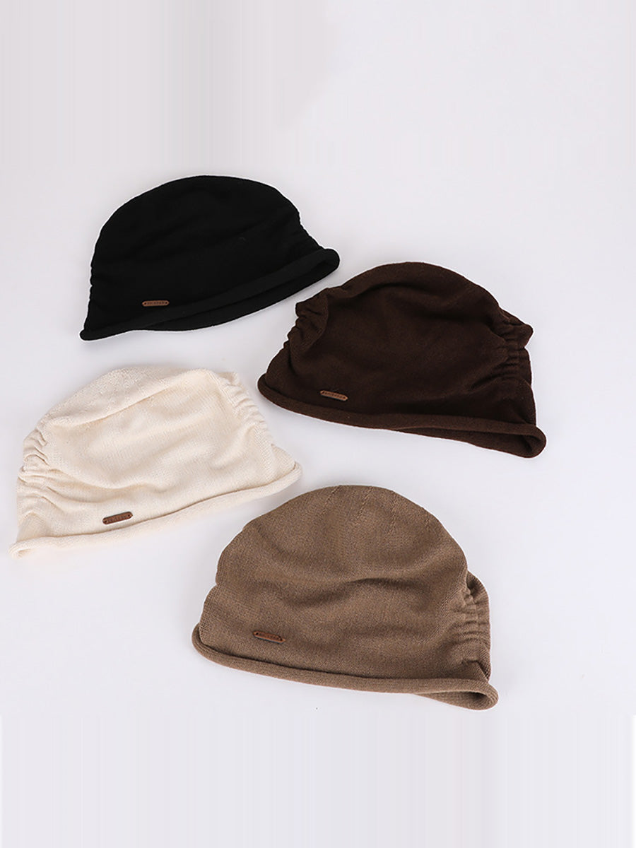 Women Wool Blend Slouchy Beanie – Fall Pleated Rolled Edge Versatile Warm Hat