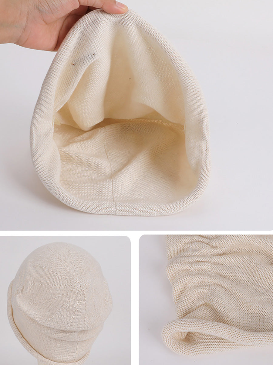 Women Wool Blend Slouchy Beanie – Fall Pleated Rolled Edge Versatile Warm Hat