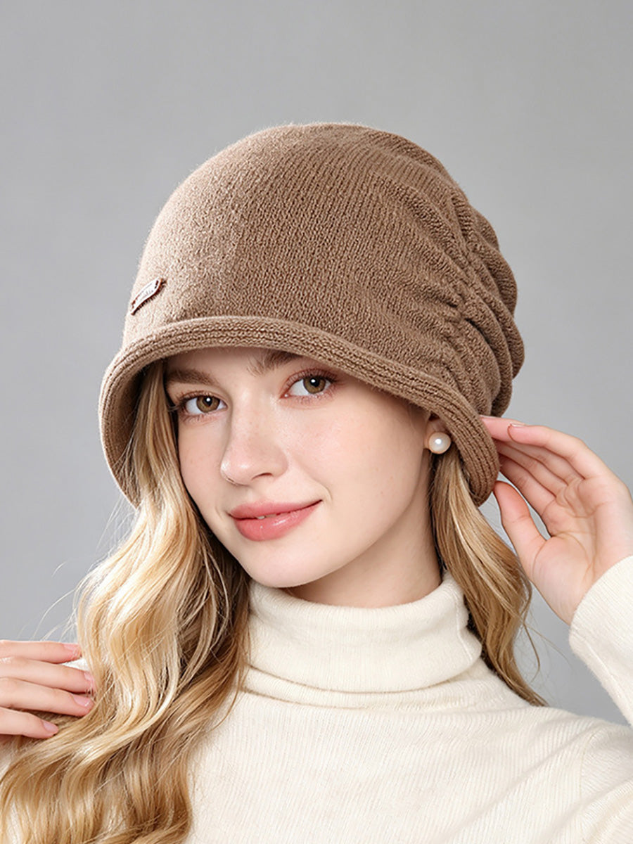 Women Wool Blend Slouchy Beanie – Fall Pleated Rolled Edge Versatile Warm Hat
