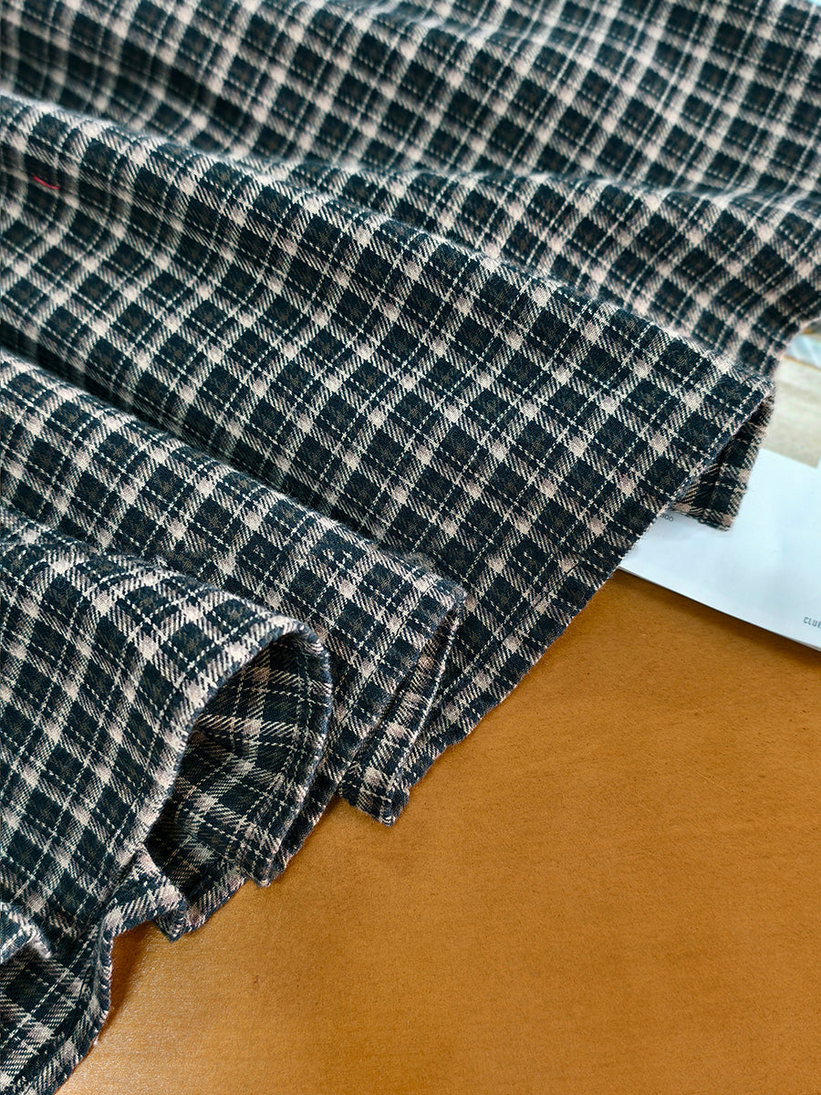 Women Literary 100% Cotton Yarn-Dyed Plaid Elastic A-Line Skirt