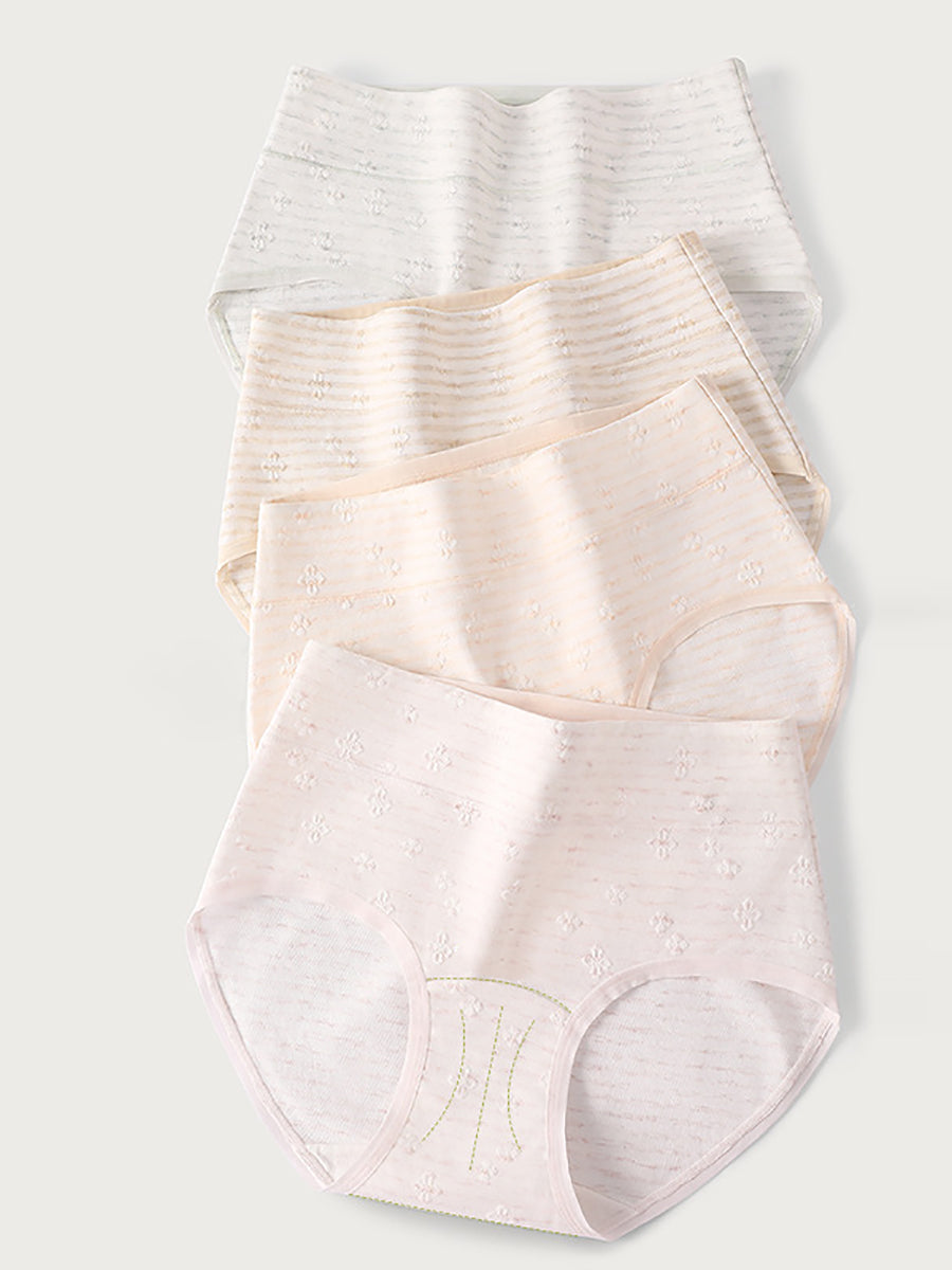 5 Pieces Women Natural Colored Cotton Jacquard Antibacterial Briefs