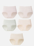 5 Pieces Women Natural Colored Cotton Jacquard Antibacterial Briefs