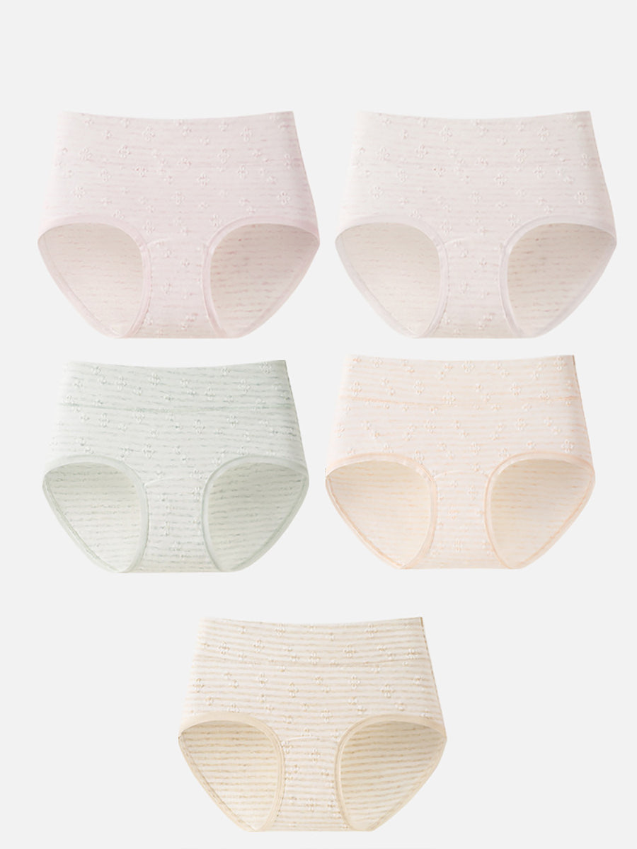 5 Pieces Women Natural Colored Cotton Jacquard Antibacterial Briefs