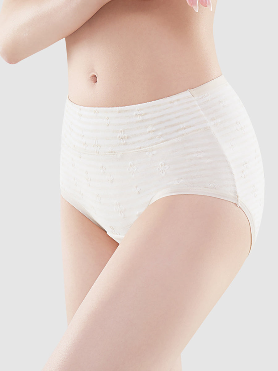 5 Pieces Women Natural Colored Cotton Jacquard Antibacterial Briefs