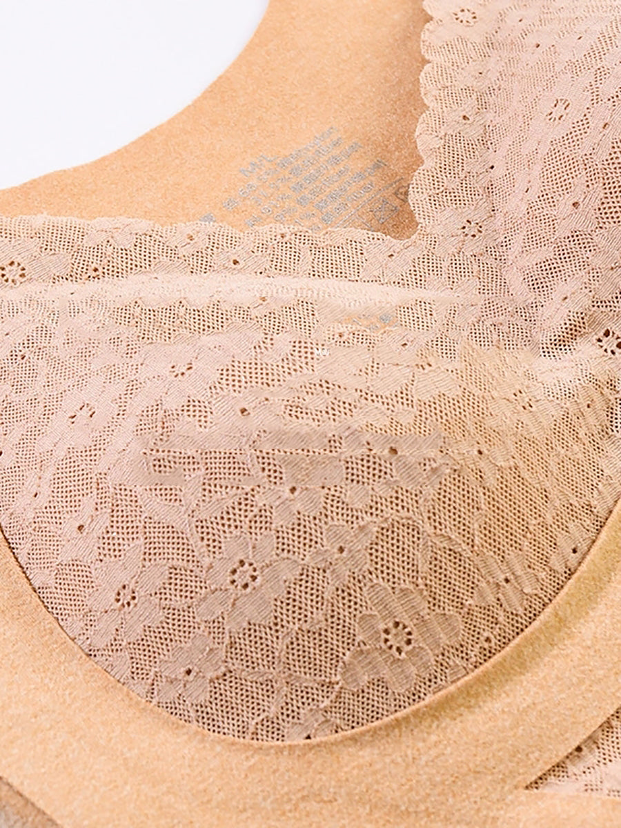 Women Built-In Pad Lace Jacquard Thermal Camisole Seamless Shaping Base Layer