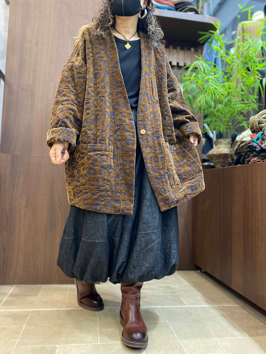 Plus Size Women Vintage Print Casual Mid Length Cardigan Jacket