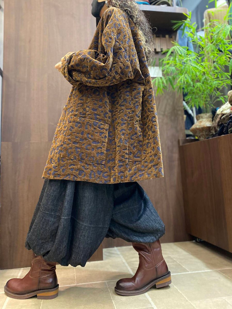 Plus Size Women Vintage Print Casual Mid Length Cardigan Jacket