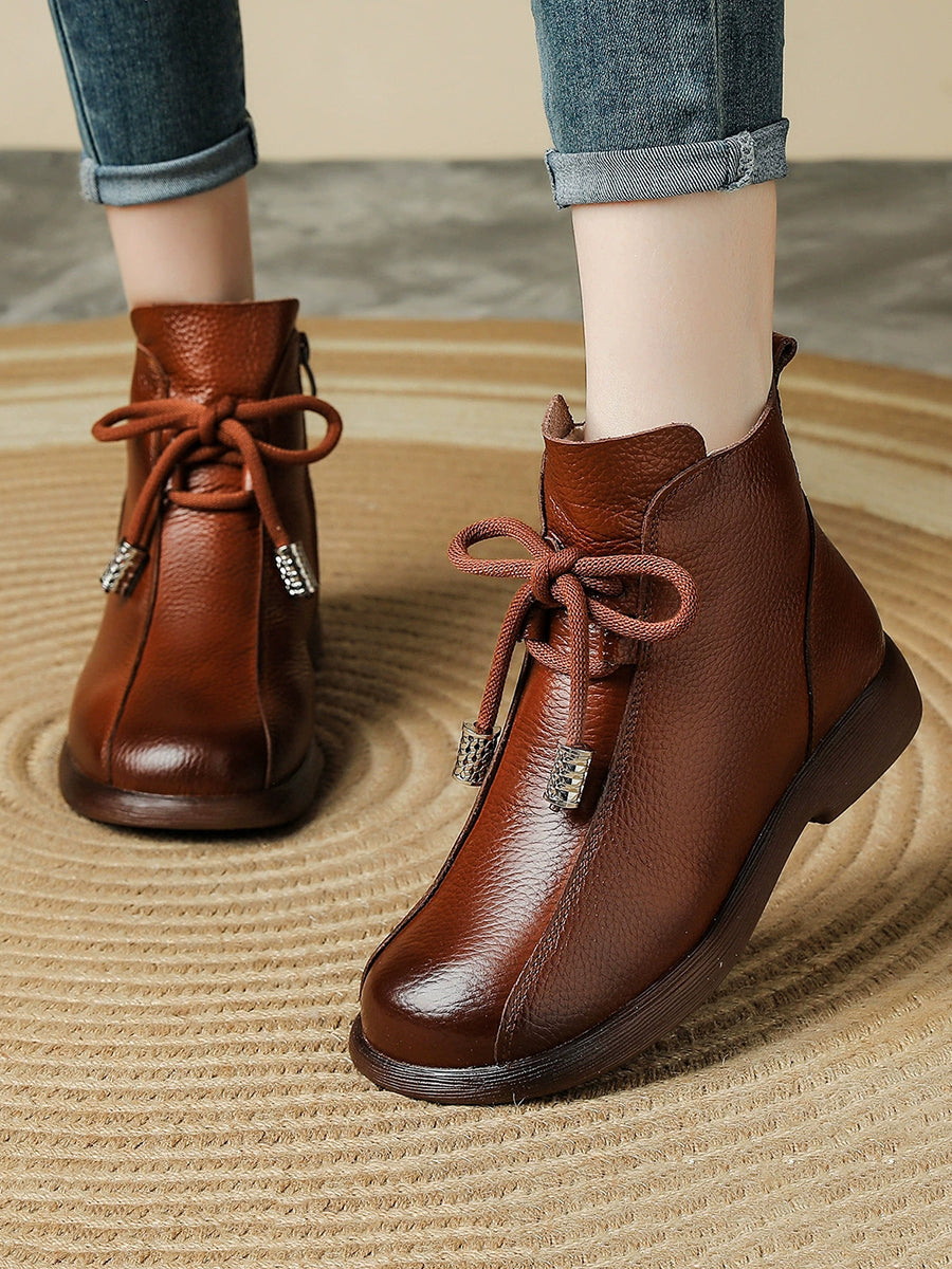 Women Retro Genuine Leather Autumn Platform Comfortable Boots