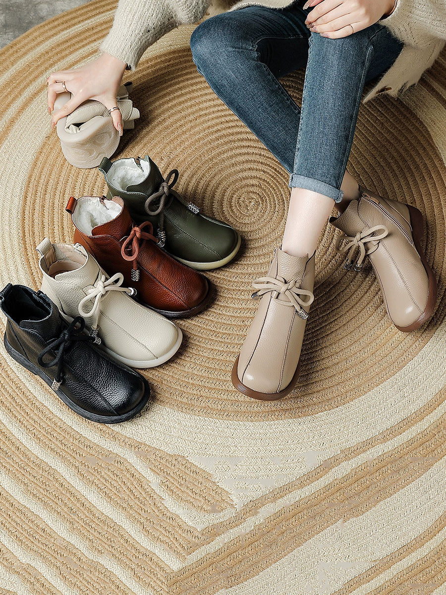 Women Retro Genuine Leather Autumn Platform Comfortable Boots