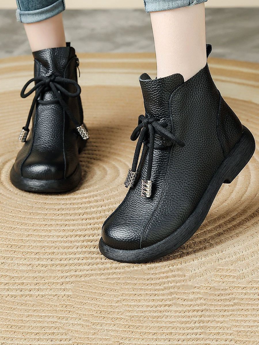 Women Retro Genuine Leather Autumn Platform Comfortable Boots