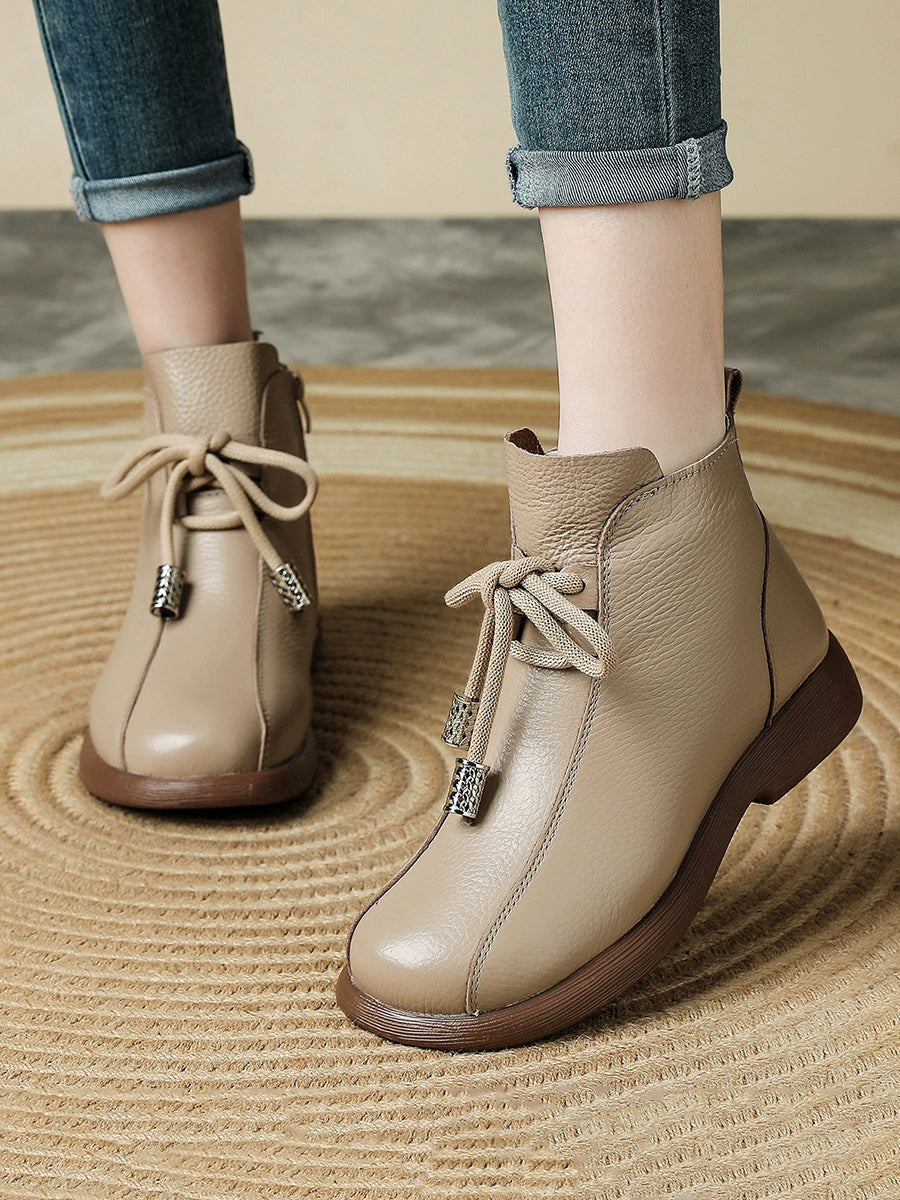 Women Retro Genuine Leather Autumn Platform Comfortable Boots