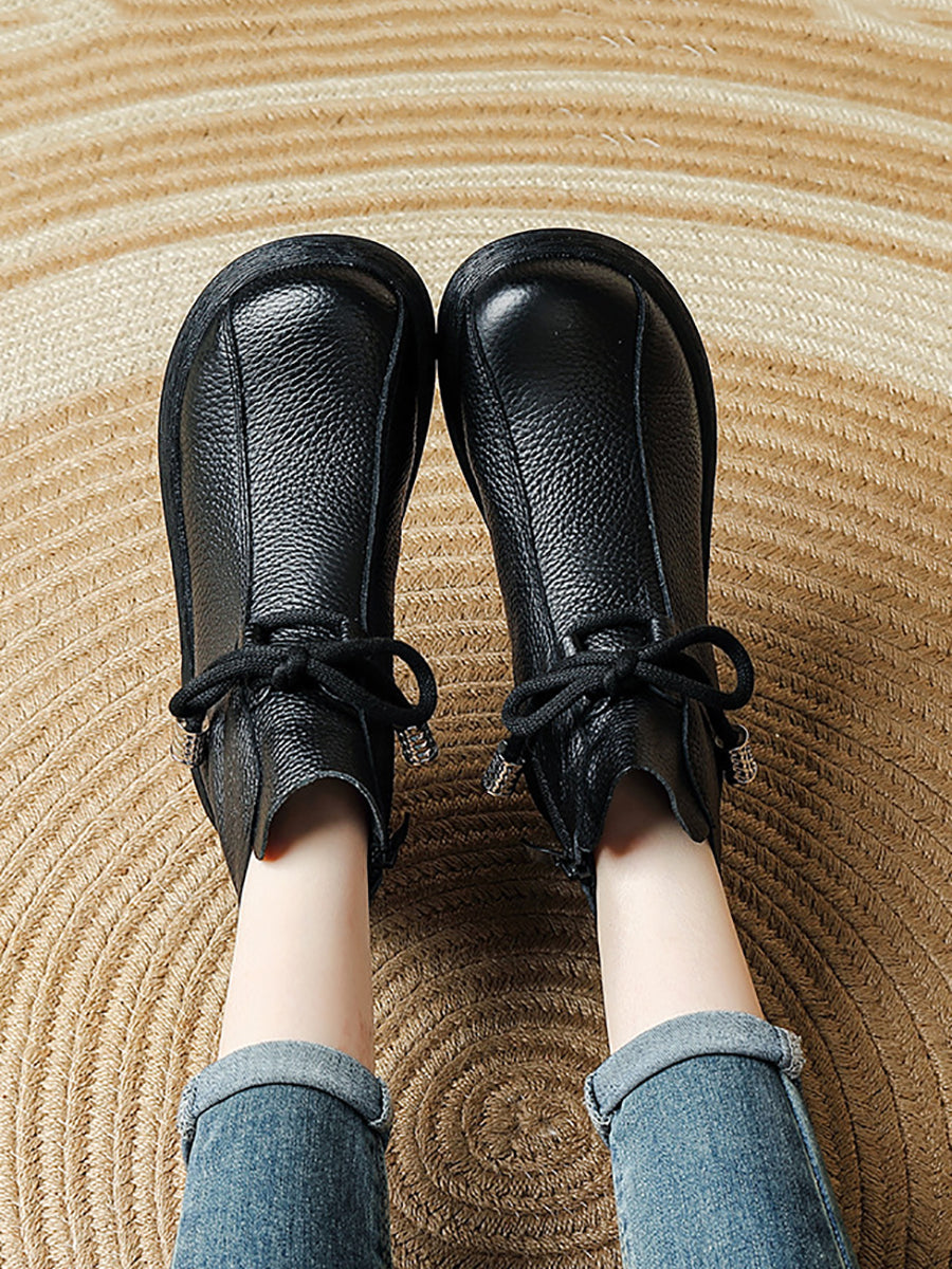 Women Retro Genuine Leather Autumn Platform Comfortable Boots