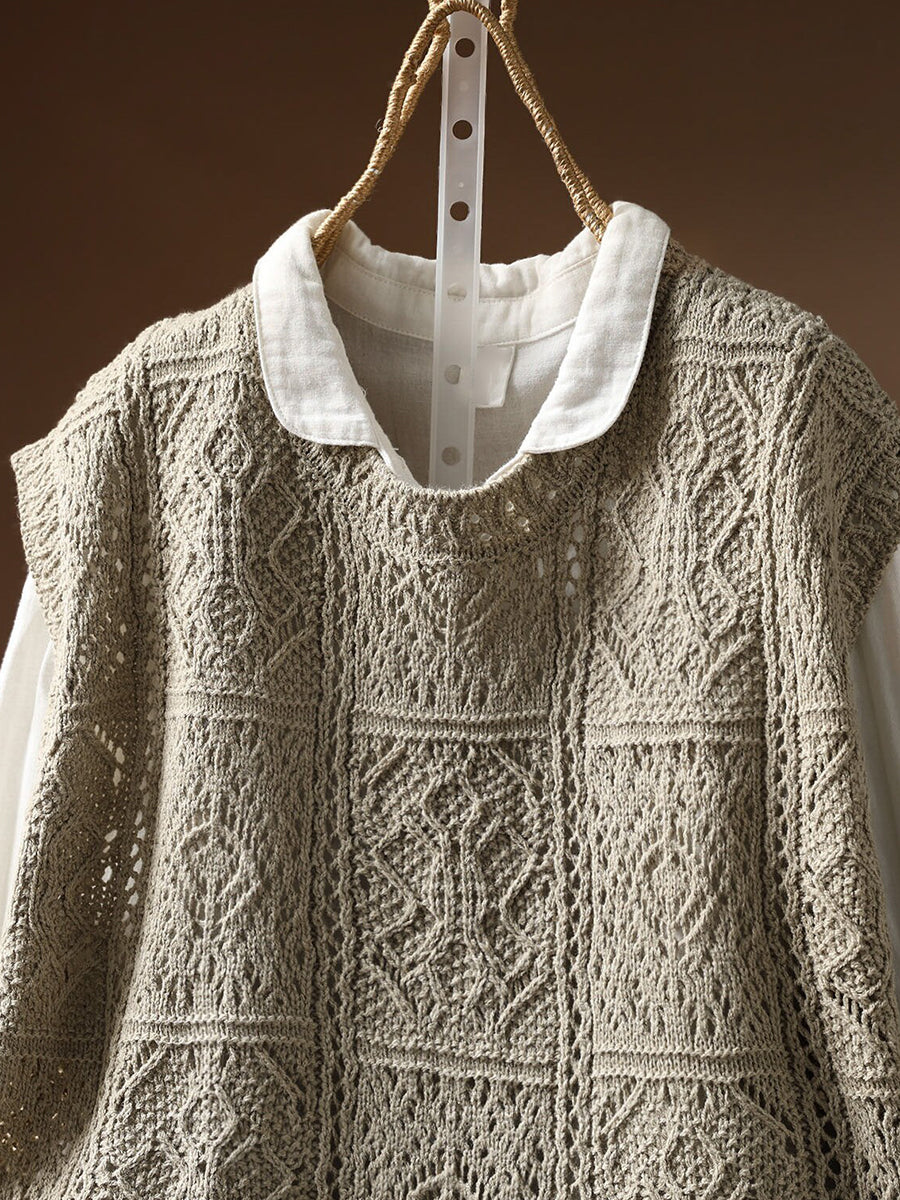 Women Fall Casual Crew Neck Sleeveless Outerwear Knit Vest