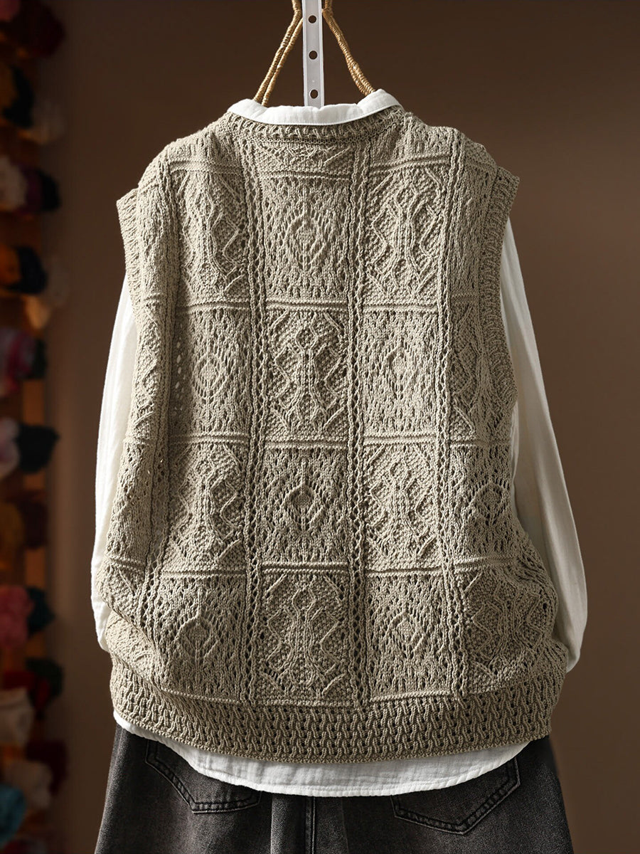 Women Fall Casual Crew Neck Sleeveless Outerwear Knit Vest