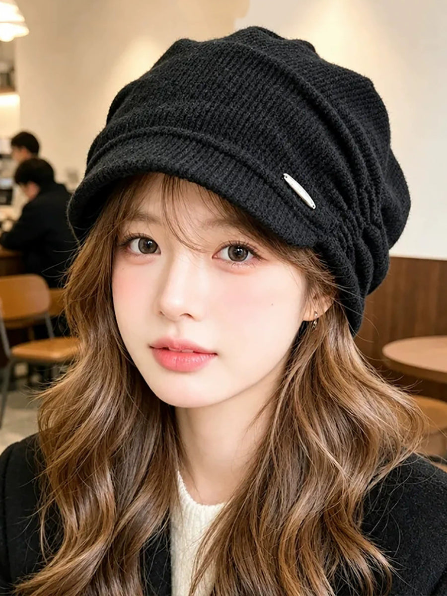 Women Fall Winter Warm Corduroy Pleated Slouchy Beanie