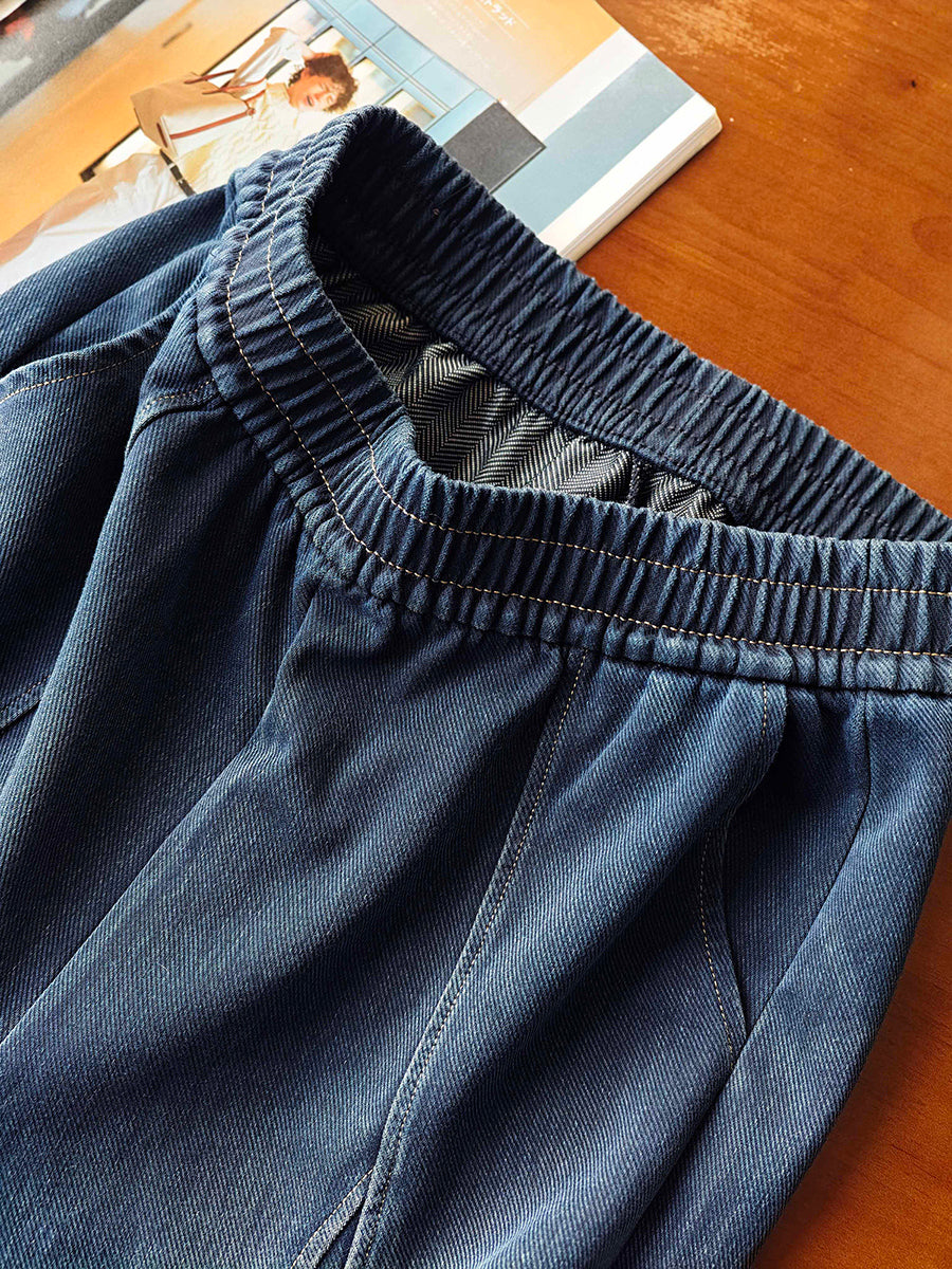 Women Vintage Distressed Elastic Waist Loose Slimming Versatile Jeans